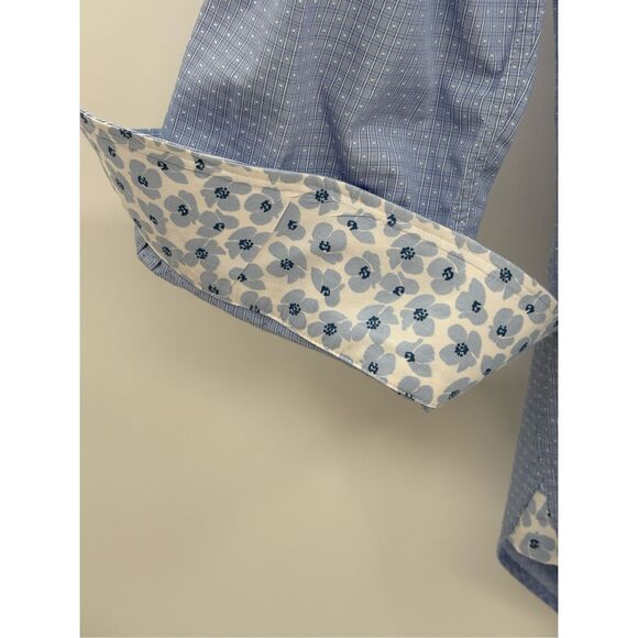 Ted Baker Button Down Shirt Men 16 32/33 Blue Geometric Flip Cuff Long Sleeve - Picture 4 of 10